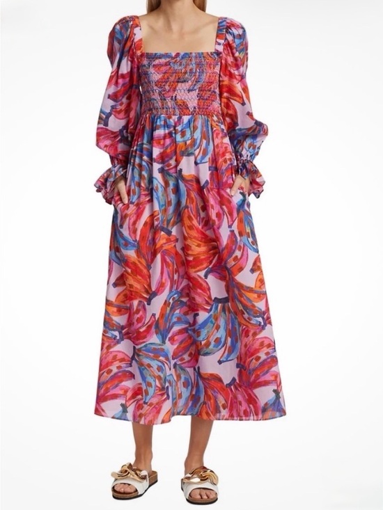 FARM Rio Dresses & Skirts - Farm Rio Smocked Square-Neck Banana Floral Midi Dress